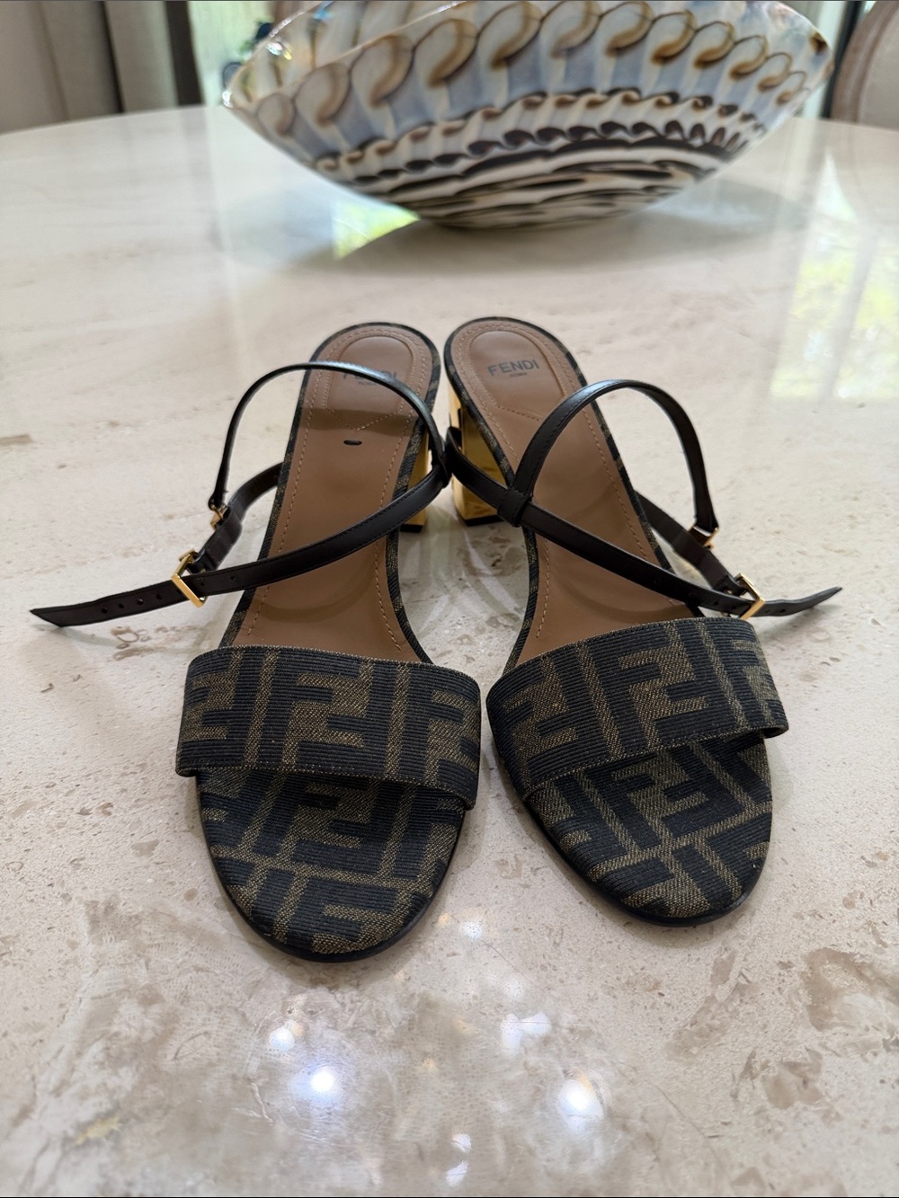 Fendi Brown & Black FF Logo Slingback Mules